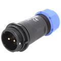Conector circular, 2 pini tata, 500V, 30A, lipire, pe cablu, 4.5-7mm, IP68, SP2111/P2I