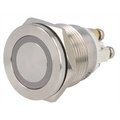 Buton antivandal, OFF-(ON), argintie, lumina albastra, 0.5A/220VAC, IP65, SPST-NO, M19, orificiu montare Ø19mm, V19-10PFE-24B-S, ONPOW