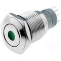 Buton antivandal verde, ON-(ON), 24V, monostabil, SPDT, M19, orificiu montare Ø19mm, V19-11D-24G-S