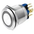 Buton antivandal, ON-ON, BISTABIL, galben, 24V, IP65, SPST-NO/NC, orificiu montare 22mm, V22-21R-24Y-S
