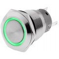 Buton antivandal verde, ON-(ON), 24V, SPDT, M16, orificiu montare Ø16mm, V16-11R-24G-S
