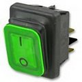 Comutator basculant, 16A, 2xON-OFF, verde, IP65, 4 pini, DPST, orificiu montare 22x30mm, B448MASK-GN